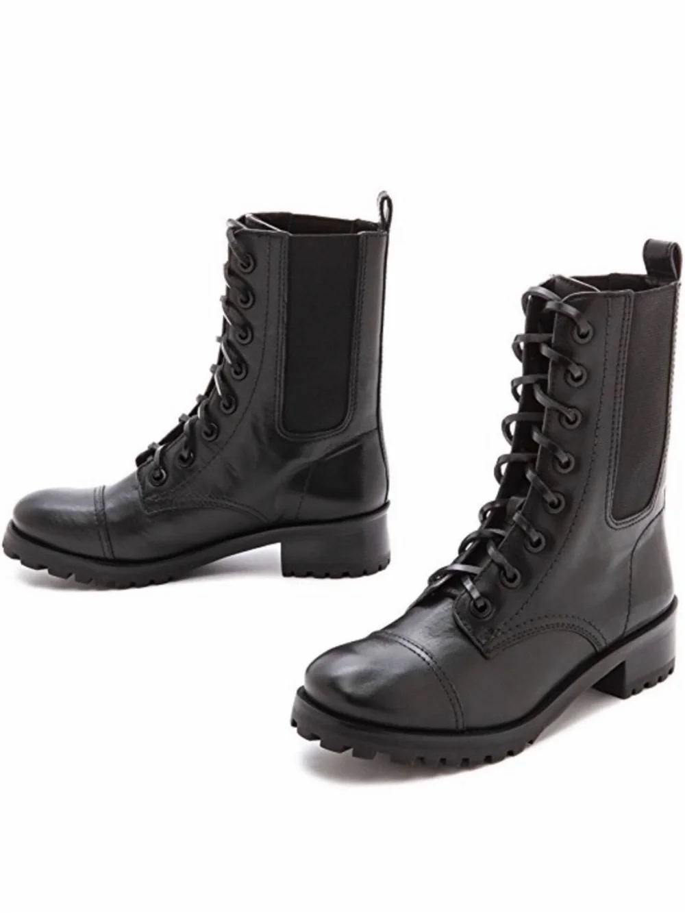 TORY BURCH Broome Combat Boots Black Leather Lace Up Chelsea Mid Calf Size 8.5 M